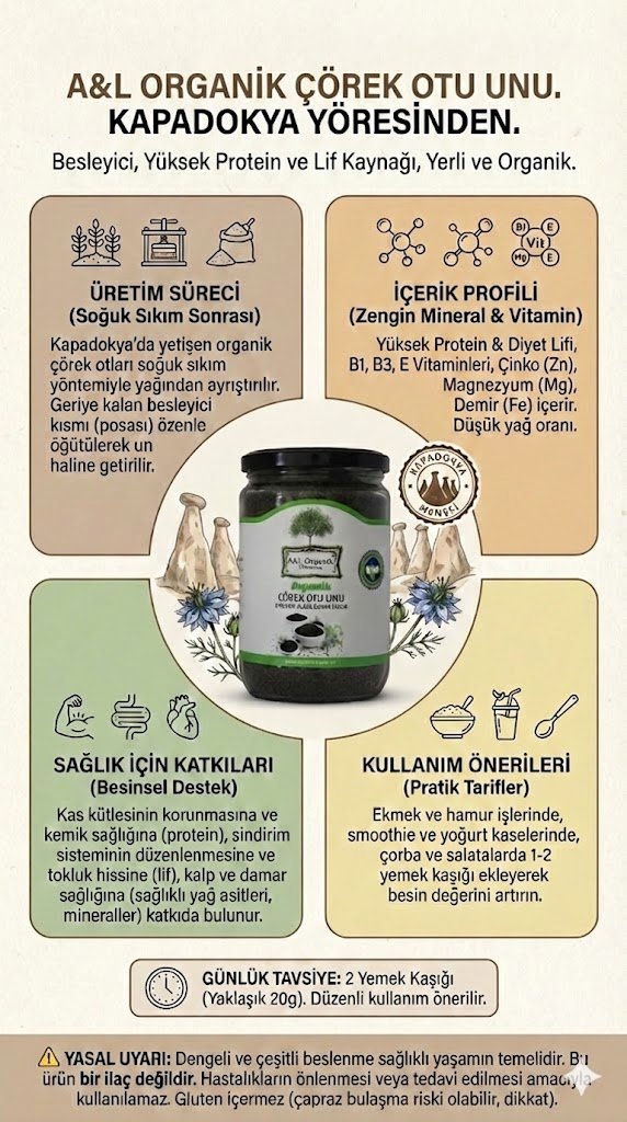 Organik Sertifikalı Çörek Otu Unu Glütensiz Vegan 110g Kapadokya Nevşehir Cam Kavanoz - Görsel 2