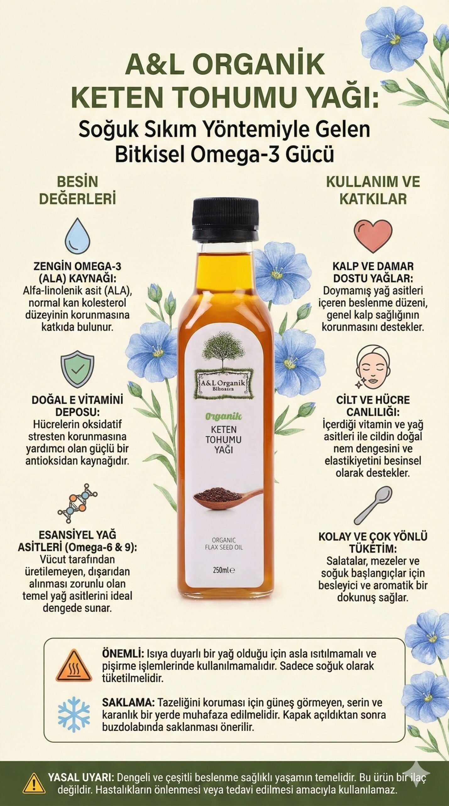 Organik Keten Tohumu Yağı Soğuk Pres 250ml Türkiye