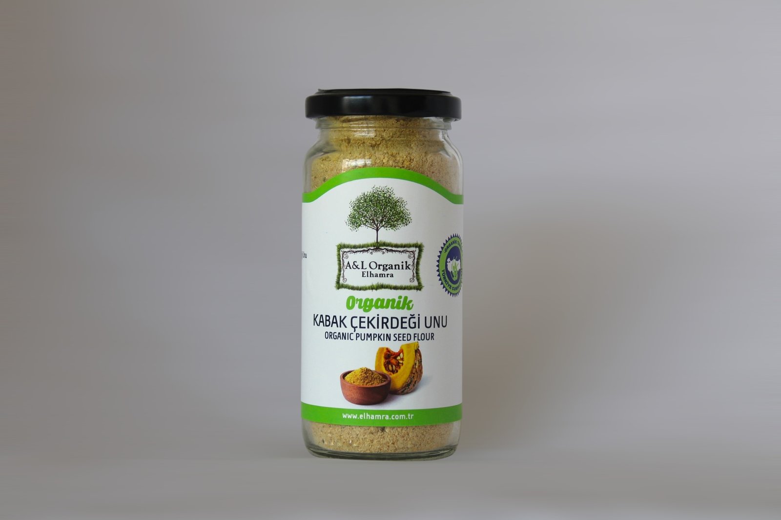 Organik Sertifikalı Çiğ Kabak Çekirdeği Unu Glütensiz Vegan 90g Kapadokya Nevşehir Cam Kavanoz