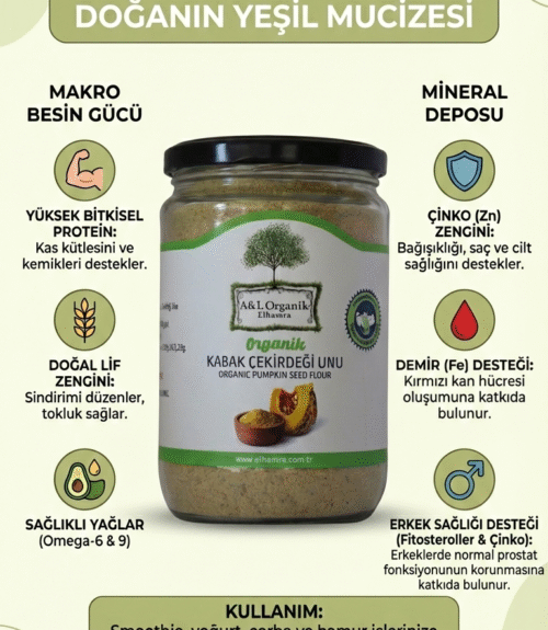 Organik Sertifikalı Çiğ  Kabak Çekirdeği Unu Glütensiz Vegan 90g Kapadokya Nevşehir Cam Kavanoz
