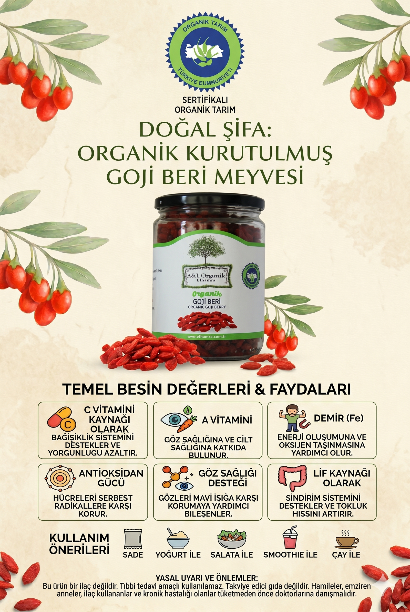 Organik Sertifikalı Goji Beri Kurusu Glütensiz Vegan 110g Orhangazi/Bursa Cam Kavanoz - Görsel 3